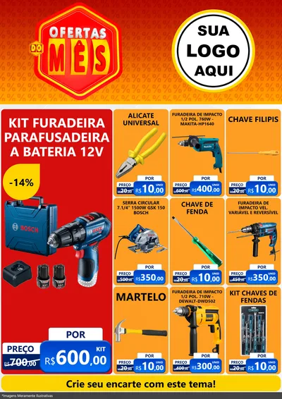 Modelo de Encarte para Encarte A4 Vertical com o tema Ofertas do Mês para Maquinas e Ferramentas