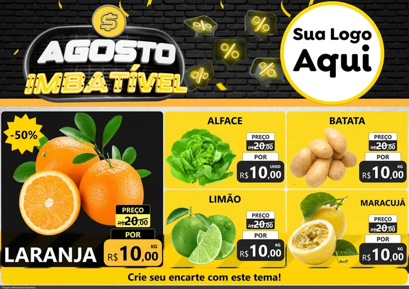 Modelo de Encarte para Encarte A4 Horizontal com o tema Agosto Imbatível para Hortifrúti