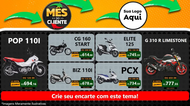 Modelo de TV para TV Horizontal com o tema Mês do Cliente para Concessionaria de Motos