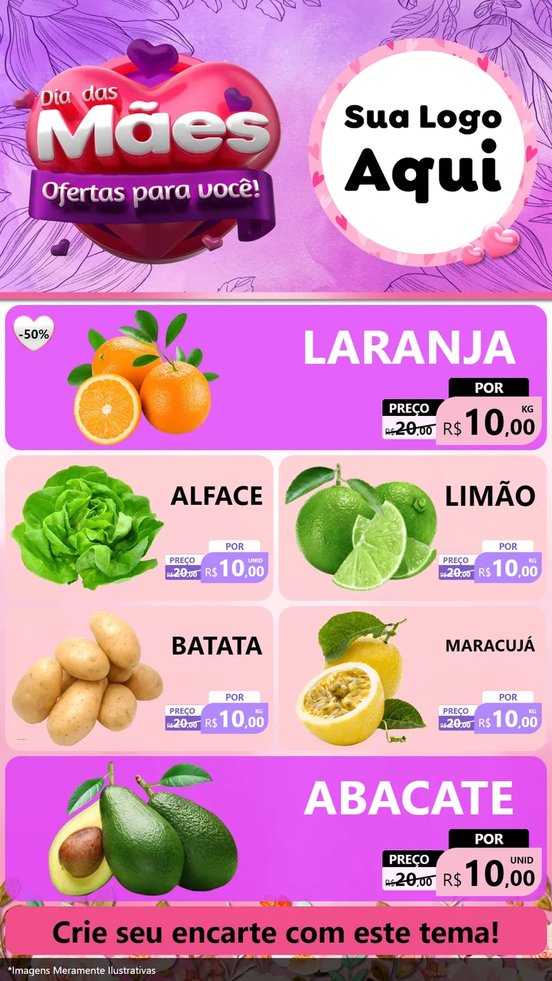 Modelo de TV para TV Vertical com o tema Dia das Mães Ofertas para Você! para Hortifrúti