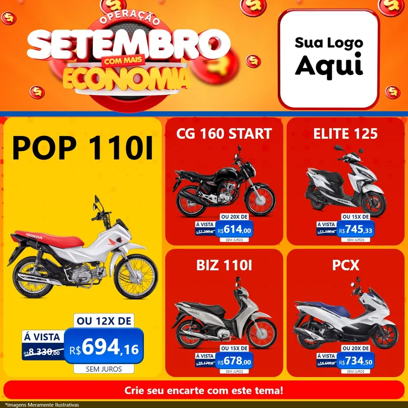 Modelo de Rede Social para Feed Facebook com o tema Operação Setembro Com Muita Economia para Concessionaria de Motos