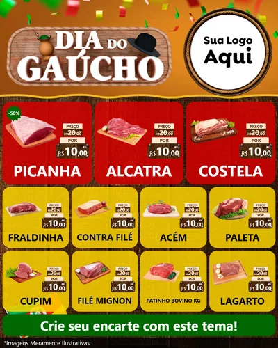 Modelo de Rede Social para Feed Instagram com o tema Dia do Gaúcho para Açougue