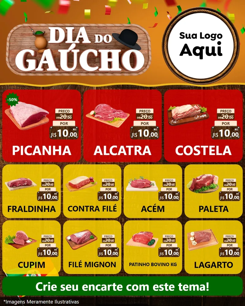 Modelo de Rede Social para Feed Instagram com o tema Dia do Gaúcho para Açougue