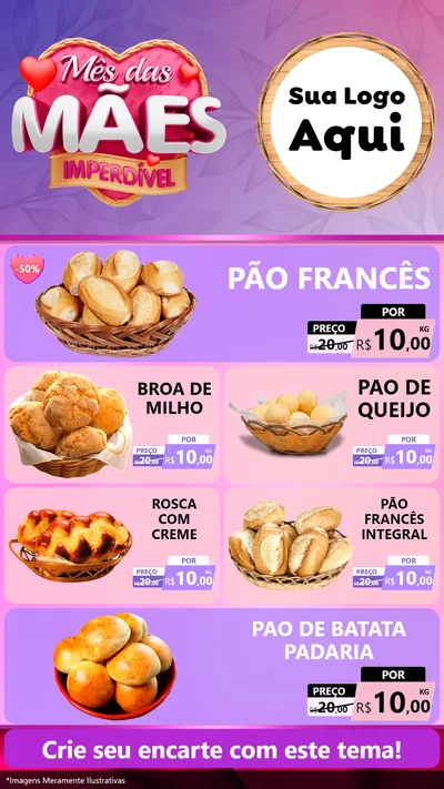 Modelo de TV para TV Vertical com o tema Mês das Mães Imperdível para Padaria