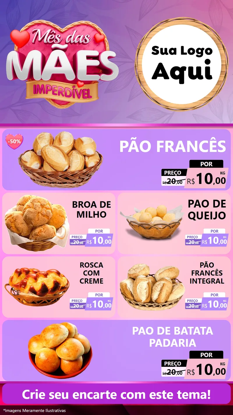 Modelo de TV para TV Vertical com o tema Mês das Mães Imperdível para Padaria