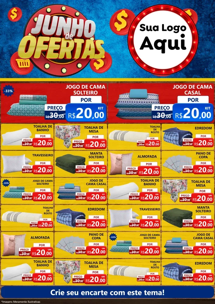 Modelo de Encarte para Encarte A4 Vertical com o tema Junho de Ofertas para Cama, Mesa e Banho