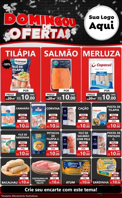 Modelo de Encarte para Encarte Grande com o tema Domingou de Ofertas para Peixaria