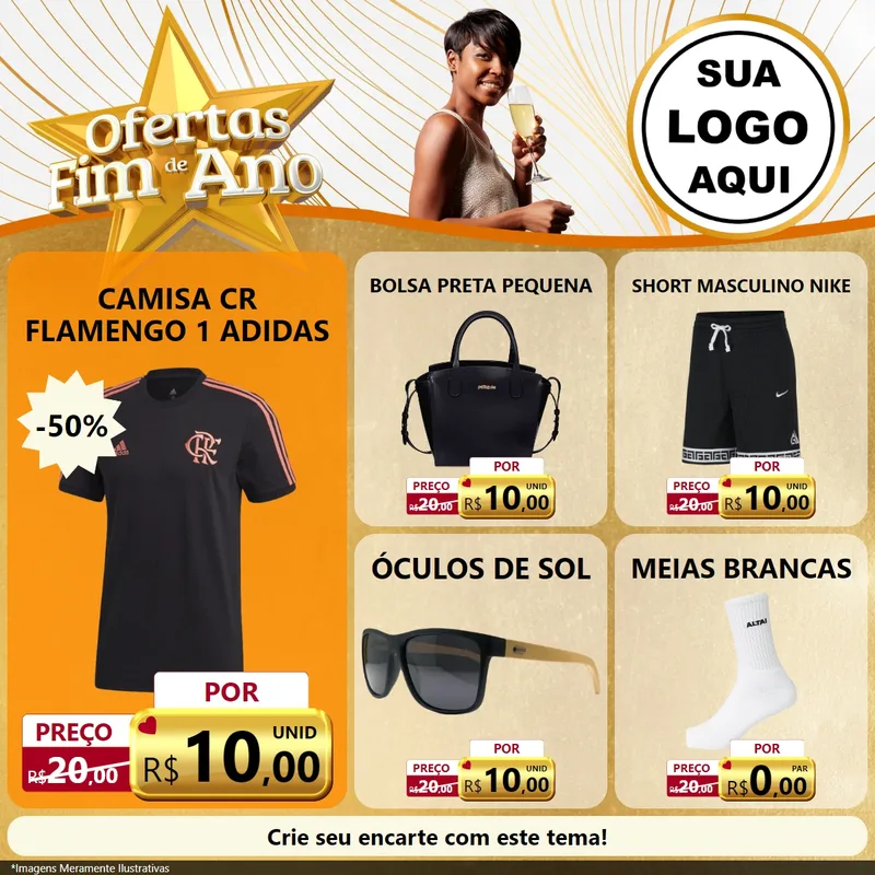 Modelo de Rede Social para Feed Facebook com o tema Ofertas Fim de Ano para Roupas e acessórios