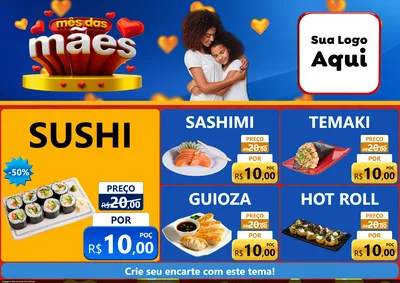 Modelo de Encarte para Encarte A4 Horizontal com o tema Mês das Mães para Comida japonesa