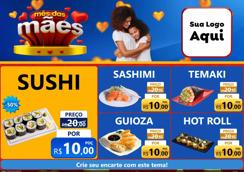Modelo de Encarte para Encarte A4 Horizontal com o tema Mês das Mães para Comida japonesa