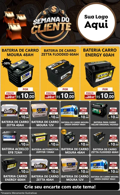 Modelo de Encarte para Encarte Grande com o tema Semana do Cliente para Baterias Elétricas