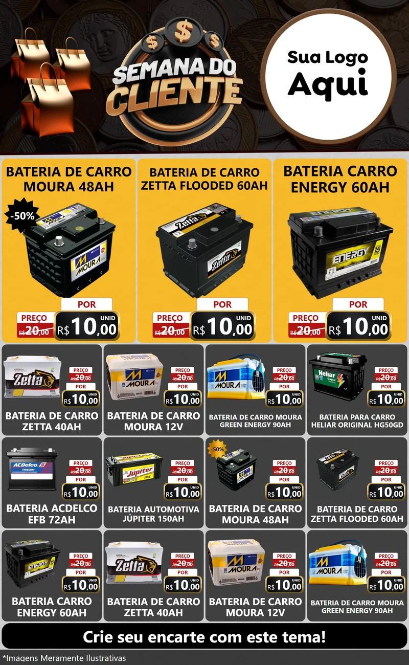 Modelo de Encarte para Encarte Grande com o tema Semana do Cliente para Baterias Elétricas