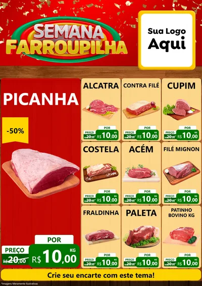 Modelo de Encarte para Encarte A4 Vertical com o tema Semana Farroupilha para Açougue