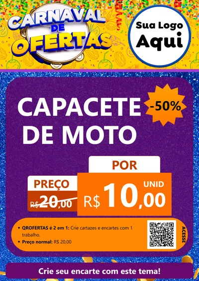 Modelo de Cartaz para Cartaz A4 Vertical com o tema Carnaval de Ofertas para Moto peças