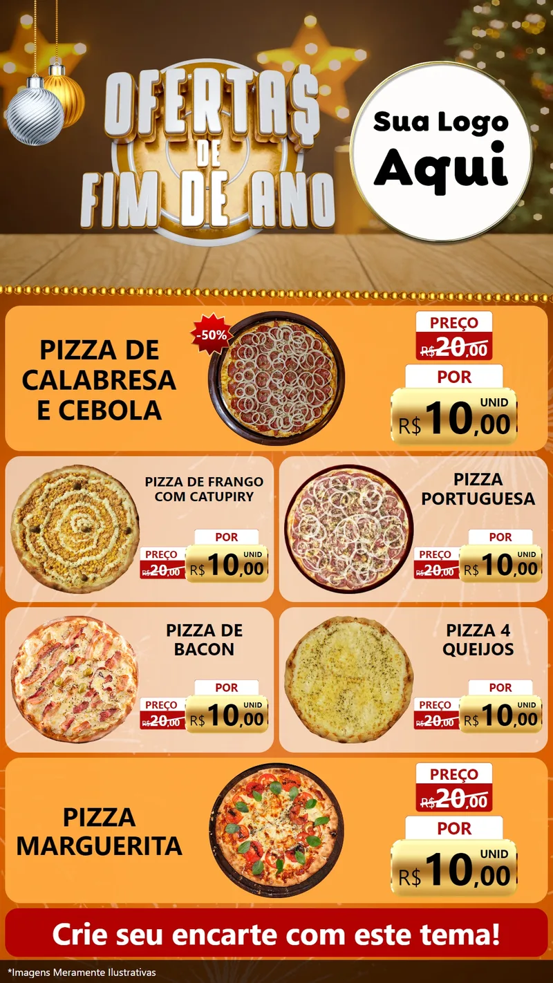 Modelo de TV para TV Vertical com o tema Ofertas de Fim de Ano para Pizzaria