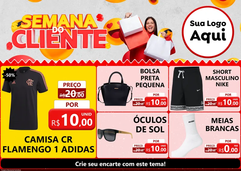 Modelo de Encarte para Encarte A4 Horizontal com o tema Semana do Cliente para Roupas e acessórios