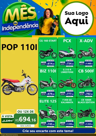 Modelo de Encarte para Encarte A4 Vertical com o tema Mês da Independência para Concessionaria de Motos