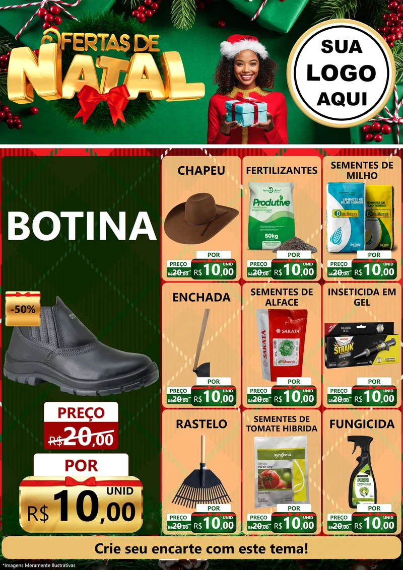 Modelo de Encarte para Encarte A4 Vertical com o tema Ofertas de Natal para Agropecuária