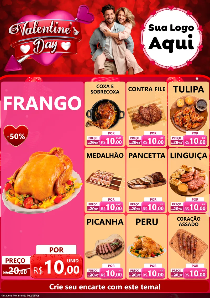Modelo de Encarte para Encarte A4 Vertical com o tema Valentine's Day para Assados