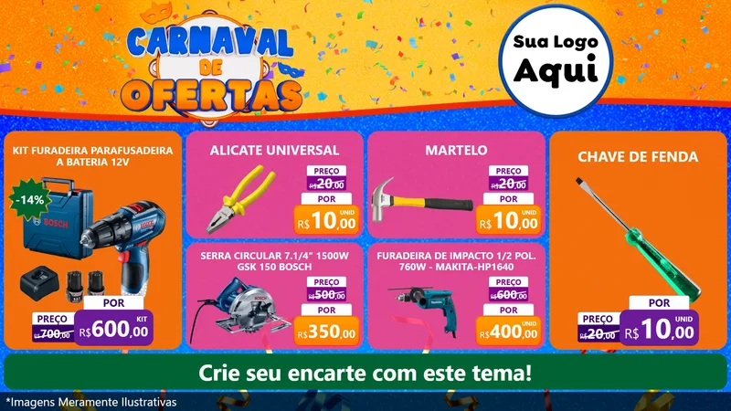 Modelo de TV para TV Horizontal com o tema Carnaval de Ofertas para Maquinas e Ferramentas