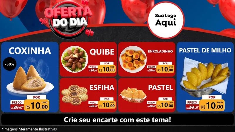 Modelo de TV para TV Horizontal com o tema Oferta do Dia para Salgadaria