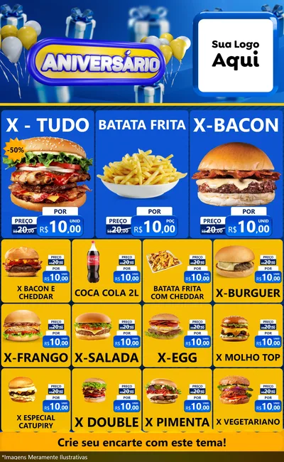 Modelo de Encarte para Encarte Grande com o tema Aniversário para Hamburgueria