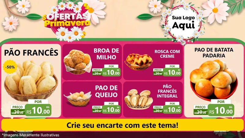 Modelo de TV para TV Horizontal com o tema Ofertas de Primavera para Padaria