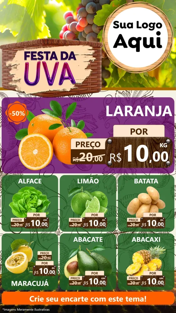 Modelo de Rede Social para Stories com o tema Festa da Uva para Hortifrúti