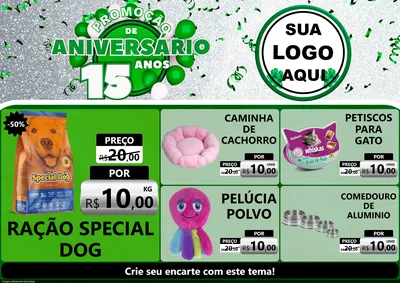 Modelo de Encarte para Encarte A4 Horizontal com o tema Promoção de Aniversário - 15 Anos para Pet Shop