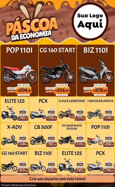 Modelo de Encarte para Encarte Grande com o tema Páscoa da Economia para Concessionaria de Motos