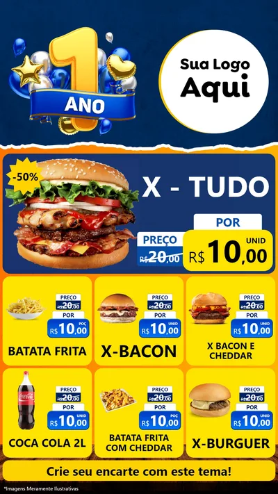 Modelo de Rede Social para Stories com o tema Um Ano de Aniversário para Hamburgueria