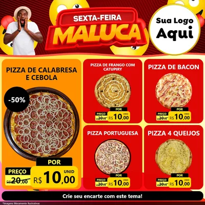Modelo de Rede Social para Feed Facebook com o tema Sexta-feira Maluca para Pizzaria