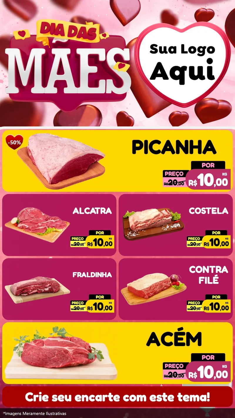 Modelo de TV para TV Vertical com o tema Dia Das Mães para Açougue