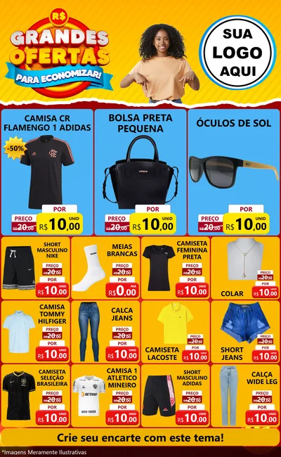 Modelo de Encarte para Encarte Grande com o tema Grandes Ofertas Para Economizar! para Roupas e acessórios
