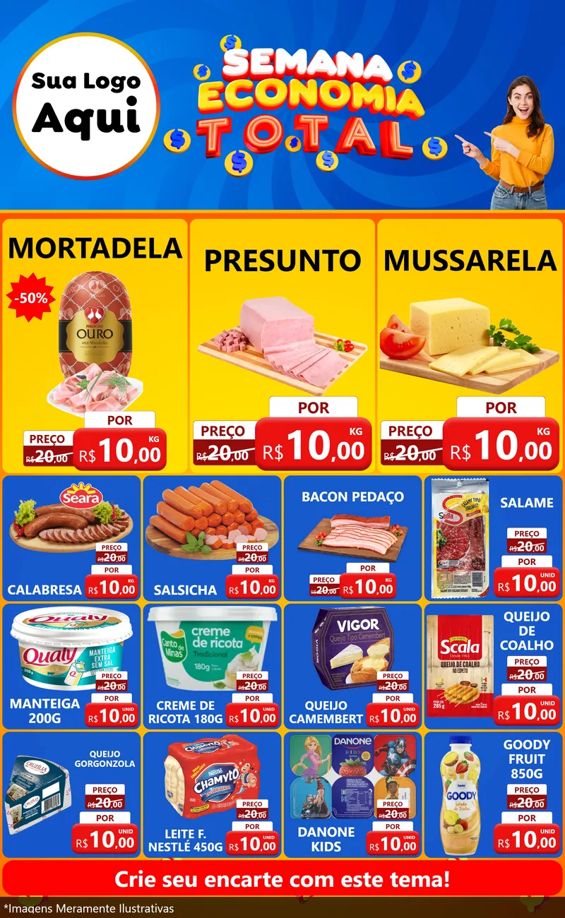 Modelo de Encarte para Encarte Grande com o tema Semana Economia Total para Frios e Laticínios