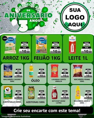 Modelo de Rede Social para Feed Instagram com o tema Promoção de Aniversário - 3 Anos para Supermercado