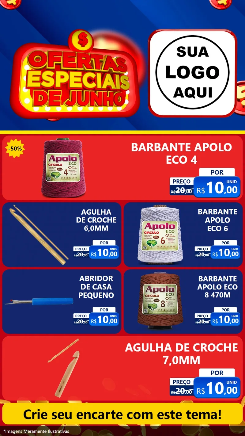 Modelo de TV para TV Vertical com o tema Ofertas Especiais de Junho para Armarinho e Aviamentos