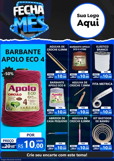Modelo de Encarte para Encarte A4 Vertical com o tema Fecha Mês para Armarinho e Aviamentos