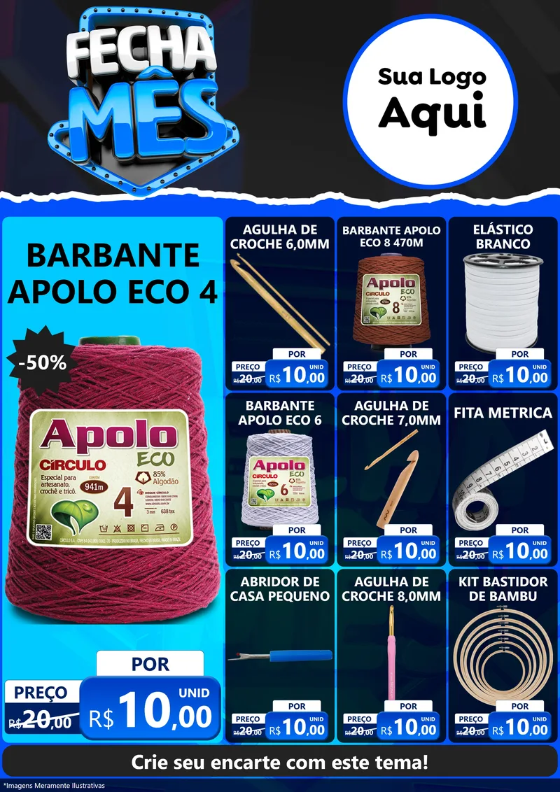 Modelo de Encarte para Encarte A4 Vertical com o tema Fecha Mês para Armarinho e Aviamentos