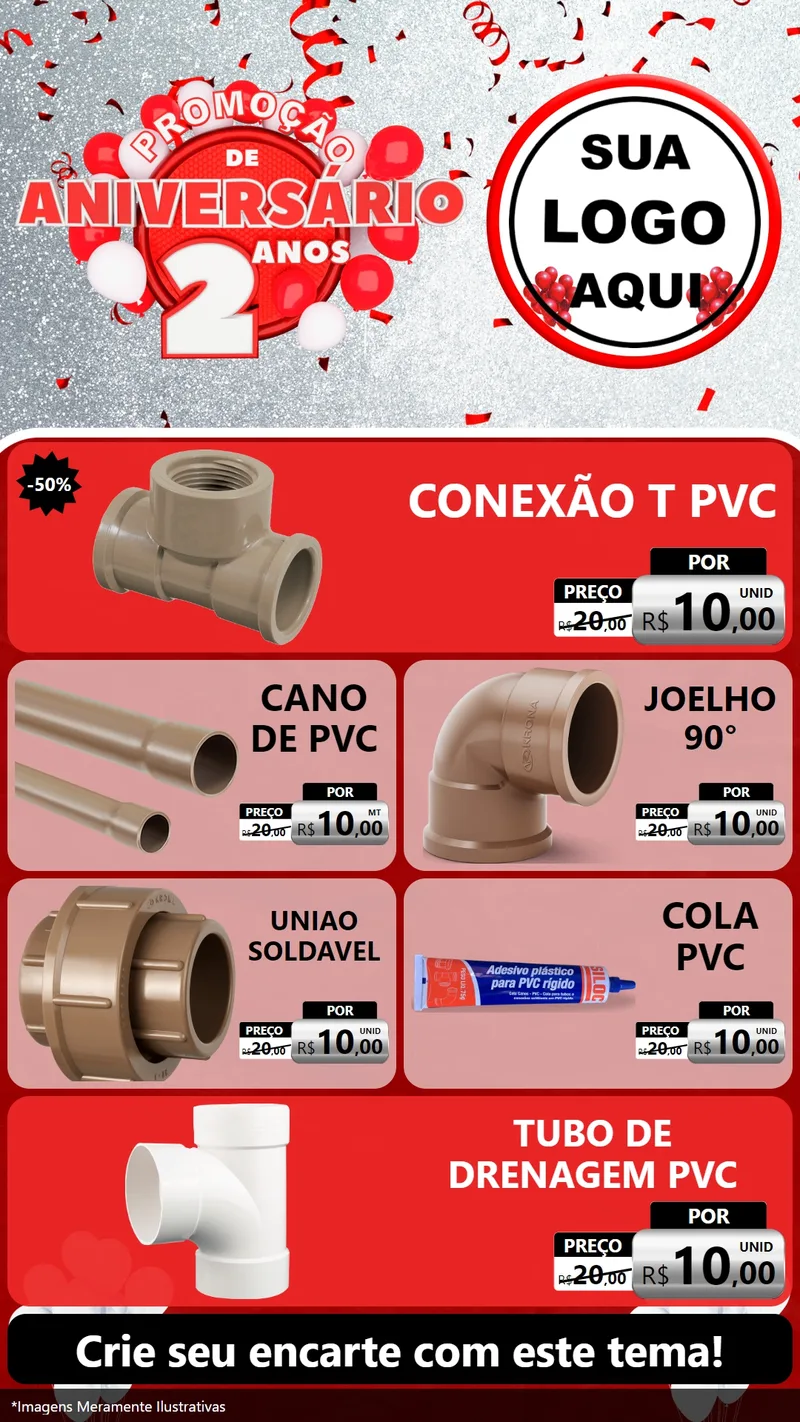 Modelo de TV para TV Vertical com o tema Promoção de Aniversário - 2 Anos para Tubos e conexões
