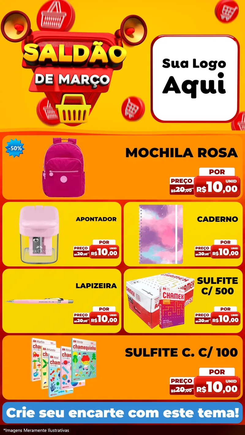 Modelo de TV para TV Vertical com o tema Saldão de Março para Papelaria