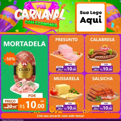 Modelo de Rede Social para Feed Facebook com o tema Pré-Carnaval Com Economia para Frios e Laticínios