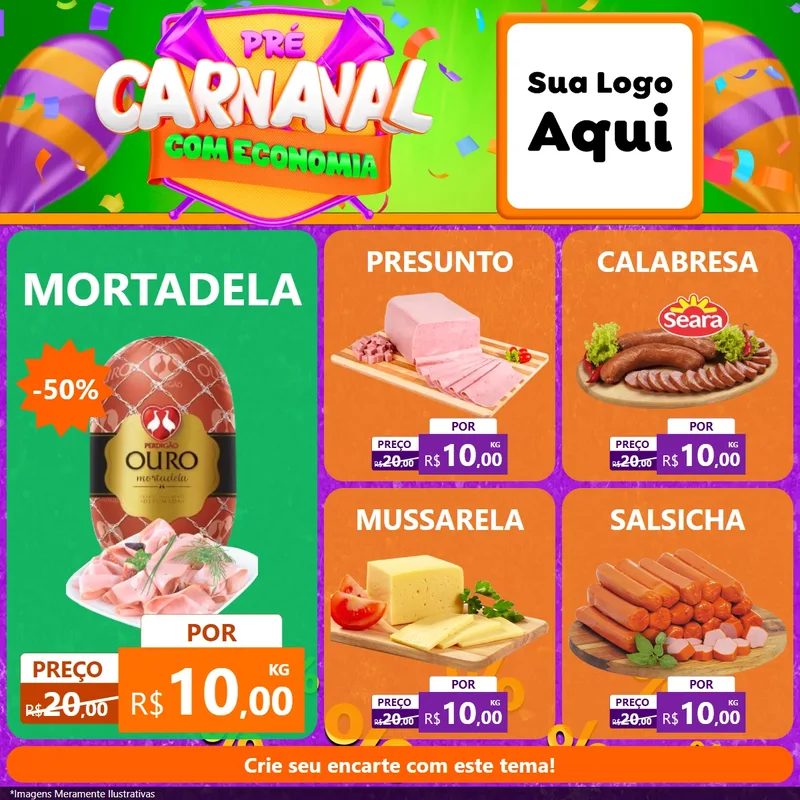 Modelo de Rede Social para Feed Facebook com o tema Pré-Carnaval Com Economia para Frios e Laticínios