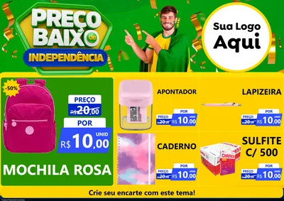Modelo de Encarte para Encarte A4 Horizontal com o tema Preço Baixo de Independência para Papelaria