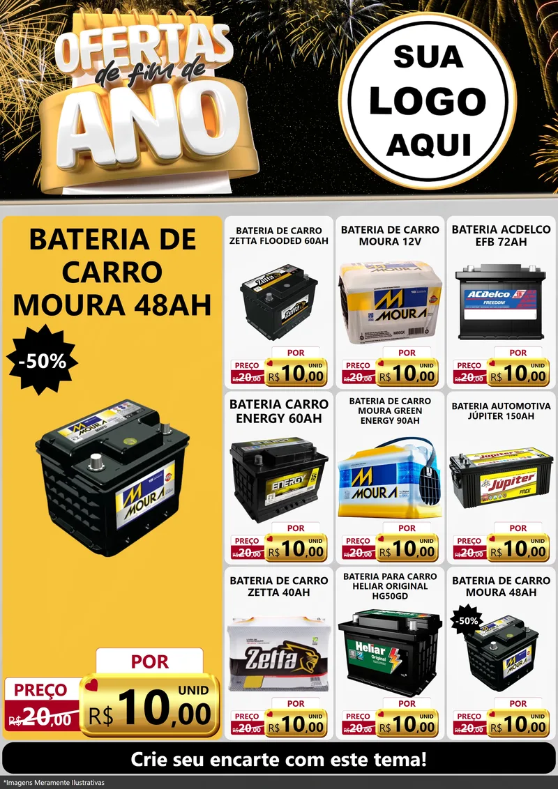 Modelo de Encarte para Encarte A4 Vertical com o tema Ofertas de Fim de Ano para Baterias Elétricas