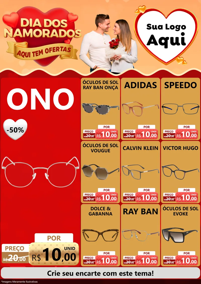 Modelo de Encarte para Encarte A4 Vertical com o tema Dia dos Namorados - Aqui Tem Ofertas para Óticas