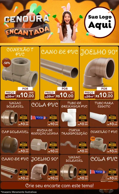 Modelo de Encarte para Encarte Grande com o tema Cenoura Encantada - Páscoa para Tubos e conexões