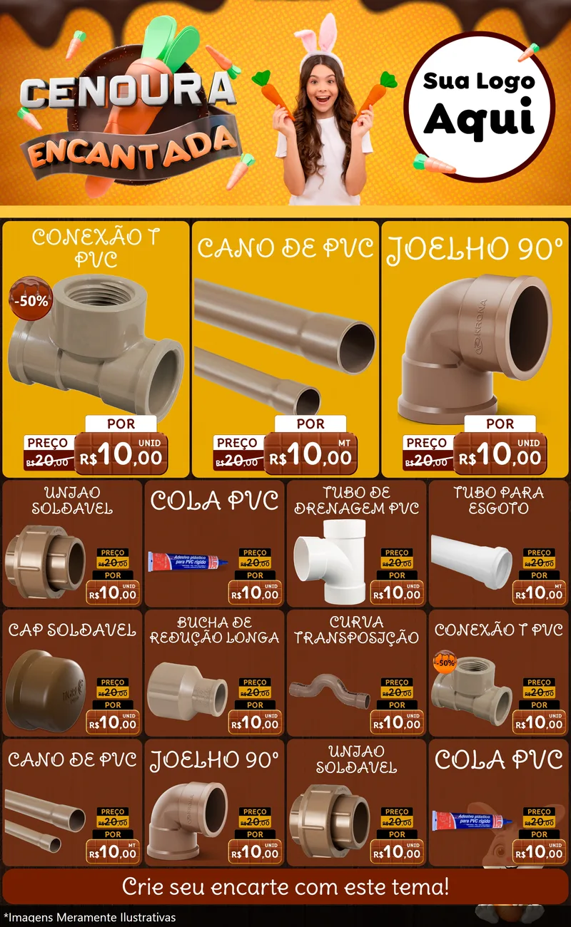 Modelo de Encarte para Encarte Grande com o tema Cenoura Encantada - Páscoa para Tubos e conexões