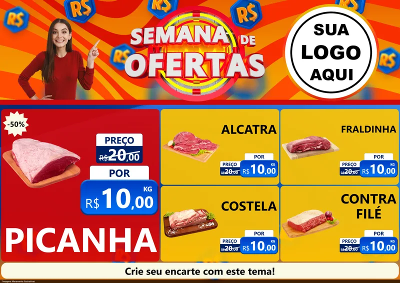 Modelo de Encarte para Encarte A4 Horizontal com o tema Semana de Ofertas para Açougue