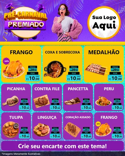 Modelo de Rede Social para Feed Instagram com o tema Pré-Carnaval Premiado para Assados